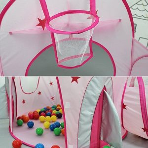 3 részes, összecsukható, vár alakú játszósátor szett csillag mintás anyagból - 178 x 152 x 203 cm, rózsaszín (BBJ) - Image 3