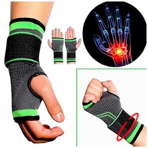 Kompressziós csuklórögzítő állítható pántokkal sportoláshoz és csuklófájdalmak ellen – zöld-fekete (BBM) (BBKM)