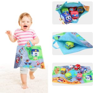 6 db-os baba-biztos játékautó készlet sarkok és apró alkatrészek nélkül - puha, csörgő plüss járművek 2in1 hordozótáskával és játszószőnyeggel (BBJ) - Image 6