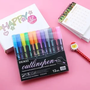 12 db-os metál kontúr filctoll készlet - ezüst színű vonalak színes kontúrral - íráshoz, rajzoláshoz, kiemeléshez (BBJ) - Image 6