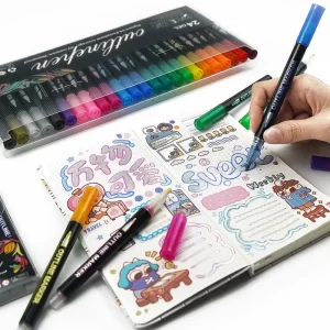 24 db-os metál kontúr filctoll készlet - ezüst színű vonalak színes kontúrral - íráshoz, rajzoláshoz, kiemeléshez (BBJ) - Image 3