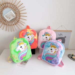 Csillogó és világító unikornis hátizsák kislányoknak beépített LED-ekkel, puha plüss anyagból - 23 x 7 x 28 cm (BBLPJ) - Image 6