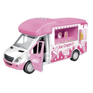 Világító és zenélő, rózsaszín fagyis kocsi kinyitató ajtókkal 26 x 12 cm (BBJ)