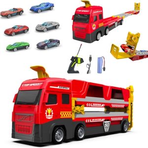 Autószállító játék kamion és kilövőállomás - beépített, 152cm-es, 2 sávos versenypályával és 6 db kisautóval (BBJ) - Image 3