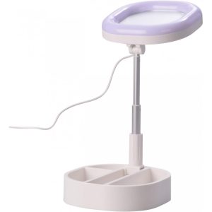 Állítható magasságú kozmetikai tükör teleszkópos állvánnyal, LED körfénnyel és telefontartóval (BBV) - Image 4