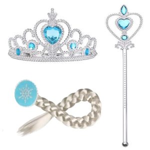 Kiegészítő készlet Elza jelmezhez - tiarával, kesztyűvel, jogarral és hajfonattal (BBJ)