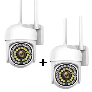 1+1 WiFi IP kamera 360°-ban forgatható, FULL HD éjjellátó, mozgásérzékelővel, kétirányú hanggal, beltéri és kültéri biztonsághoz (BBV) - Image 1