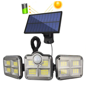 122 SMD LED-es 3 Fejes napelemes kültéri fali lámpa mozgásérzékelővel (BBJH) - Image 1
