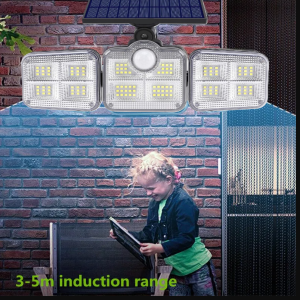 122 SMD LED-es 3 Fejes napelemes kültéri fali lámpa mozgásérzékelővel (BBJH) - Image 2