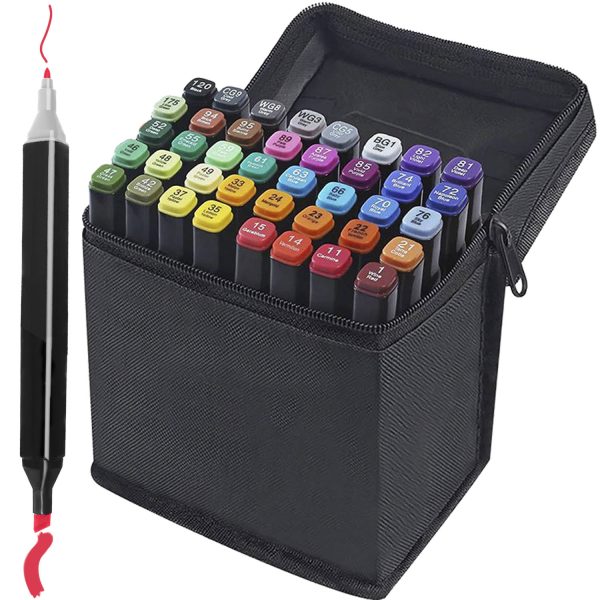 40 db-os kétoldalú színes filctoll készlet fekete tolltartóban (BB14104) (3)
