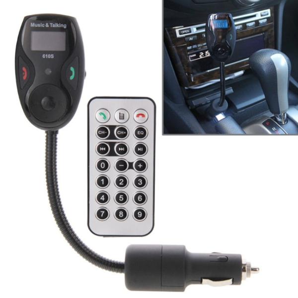 610S Bluetooth autós FM transzmitter MP3 lejátszóhoz, kihangosítóval és távirányítóval, flexibilis kivitel (BBV)667