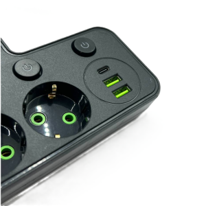 6 az 1-ben asztali töltőállomás – 4 konnektor, 2 USB + 1 USB-C porttal, kompakt elosztó otthonra és irodába HG-278 (BBJH) (BBD) (FX) - Image 3