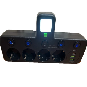 6 az 1-ben asztali töltőállomás – 4 konnektor, 2 USB + 1 USB-C porttal, kompakt elosztó otthonra és irodába HG-278 (BBJH) (BBD) (FX) - Image 5