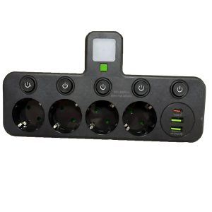 6 az 1-ben asztali töltőállomás – 4 konnektor, 2 USB + 1 USB-C porttal, kompakt elosztó otthonra és irodába HG-278 (BBJH) (BBD) (FX) - Image 6