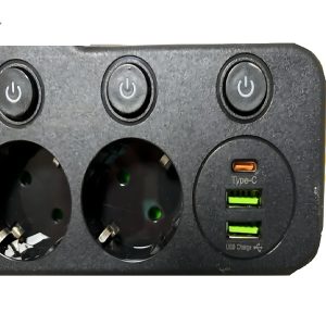 6 az 1-ben asztali töltőállomás – 4 konnektor, 2 USB + 1 USB-C porttal, kompakt elosztó otthonra és irodába HG-278 (BBJH) (BBD) (FX) - Image 4