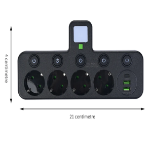 6 az 1-ben asztali töltőállomás – 4 konnektor, 2 USB + 1 USB-C porttal, kompakt elosztó otthonra és irodába HG-278 (BBJH) (BBD) (FX) - Image 7