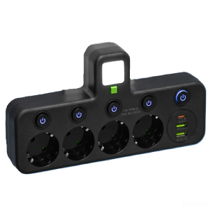 6 az 1-ben asztali töltőállomás – 4 konnektor, 2 USB + 1 USB-C porttal, kompakt elosztó otthonra és irodába HG-278 (BBJH) (BBD) (FX) - Image 9