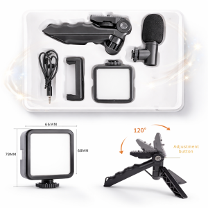 AY-49 videókészítő kit – mobil videó és vlog készítő szett mikrofonnal, LED lámpával és állvánnyal (BBD) - Image 3