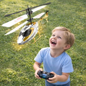 AirStorm RC távirányítós helikopter giroszkóppal – 2.5 csatornás játék helikopter gyerekeknek, arany-ezüst (BBJ) - Image 2