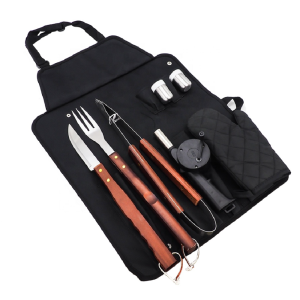 BBQ grillező kötény szett – 60×40 cm-es fekete kerti főző kötény több zsebbel, praktikus tároló rekeszekkel és kiegészítő tartóval (FX) (BLLV) - Image 1