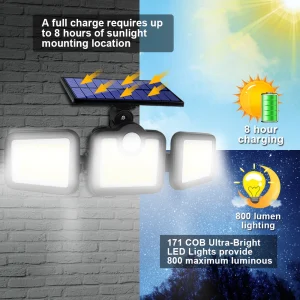 171 COB LED-es napelemes fali lámpa, fény- és mozgásérzékelővel, távirányítóval JD-2959A (BBV) - Image 9