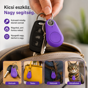 Bluetooth design kulcskereső – nyomkövető 25 m hatótávval - lila (FX) (BLLV) - Image 4