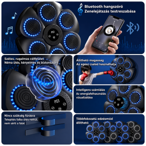 Bluetooth zenélő boxgép falra – LED reflexfejlesztő box tréner 9 ritmus móddal 40×40×6 cm (BBJ) - Image 3