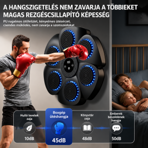 Bluetooth zenélő boxgép falra – LED reflexfejlesztő box tréner 9 ritmus móddal 40×40×6 cm (BBJ) - Image 4