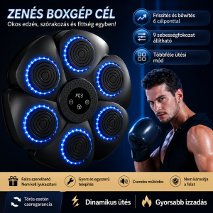 Bluetooth zenélő boxgép falra – LED reflexfejlesztő box tréner 9 ritmus móddal 40×40×6 cm (BBJ) - Image 5