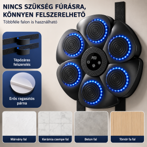 Bluetooth zenélő boxgép falra – LED reflexfejlesztő box tréner 9 ritmus móddal 40×40×6 cm (BBJ) - Image 6