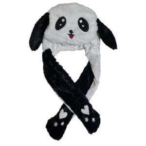 Bolyhos panda sapka mozgatható fülekkel és színes LED fényekkel – vicces, világító plüss party sapka (BBJ) - Image 1