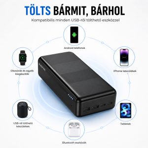 Borofone Power Bank 30000mAh – nagy kapacitású hordozható gyorstöltő fekete BJ27B (THM) - Image 4