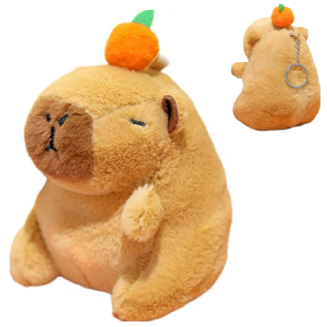 Capybara plüss kulcstartó sárgarépával– 12 cm-es aranyos állatfigura táskadísz és kulcstartó egyben (BBJ) - Image 1