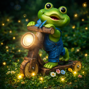 ChlinHuoho napelemes kerti béka lámpa 25,4 × 19,9 × 10 cm – LED dekoráció, kültéri szolár kerti világítás (THM) (BBD) - Image 3