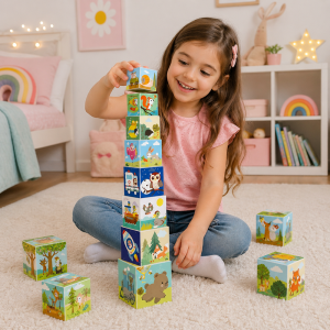 Dohi 10 Cubes Forest építőkocka készlet – 10 darabos fejlesztő toronyépítő játék gyerekeknek (BBMJ) - Image 3