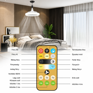 E27 LED ventilátoros lámpa távirányítóval – ultra csendes, szabályozható mennyezeti ventilátor lámpa fehér (BBD) - Image 6