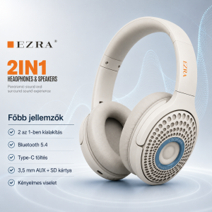 EZRA BW100 2 az 1-ben Bluetooth fejhallgató és hangszóró – Bluetooth 5.4, Type-C töltéssel (BBD) - Image 3
