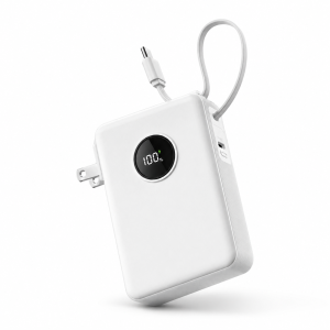 EZRA PB153 powerbank 10000mAh – mini hordozható gyorstöltő beépített kábellel és digitális kijelzővel (BBD) - Image 1
