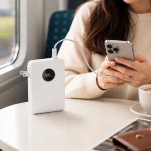 EZRA PB153 powerbank 10000mAh – mini hordozható gyorstöltő beépített kábellel és digitális kijelzővel (BBD) - Image 2
