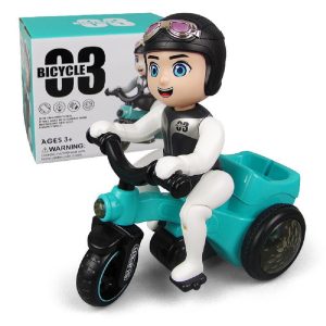 Egykerekező biciklis fiú - pörgő, forgó, zenélő, 3D világító kerékpáros figura (BBJ)