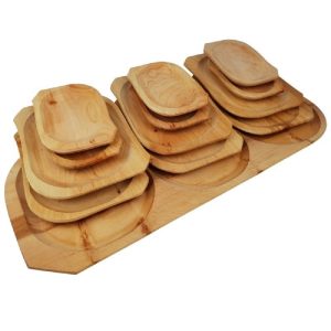 13 részes fatányér készlet - fából készült kínáló szett - 1 db 60 x 20 cm-es tál és 12 db tányér (BBE) (BBA) - Image 9