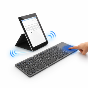 FoldKey összecsukható Bluetooth billentyűzet érintőpaddal – mini vezeték nélküli billentyűzet laptophoz, tablethez és mobilhoz (BBD) - Image 5