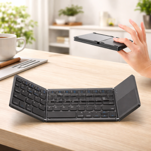FoldKey összecsukható Bluetooth billentyűzet érintőpaddal – mini vezeték nélküli billentyűzet laptophoz, tablethez és mobilhoz (BBD) - Image 3