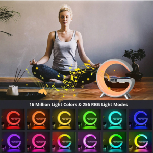 G63 Multifunkciós szórakoztató állomás – Bluetooth hangszóró, vezeték nélküli töltő, RGB LED party fény és éjszakai lámpa – 10W (BBV) - Image 3