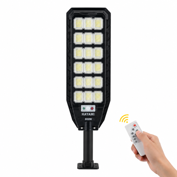 HAYAMI KL25-287 napelemes LED utcai lámpa 600W – IP65 kültéri szolár udvari világítás távirányítóval (BBD) 1