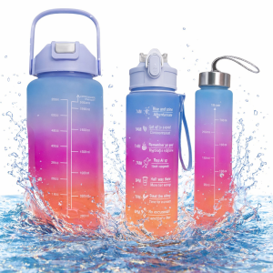 Háromrészes motivációs kulacs szett, kék-lila-narancssárga színkombinációban, 2L, 900 ml és 300 ml méretű palackokkal - Image 10