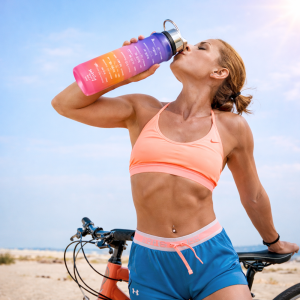 Háromrészes motivációs kulacs szett, kék-lila-narancssárga színkombinációban, 2L, 900 ml és 300 ml méretű palackokkal - Image 3