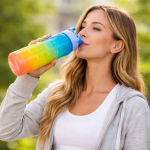 Háromrészes motivációs kulacs szett, kék-sárga-rózsaszín színkombinációban, 2L, 900 ml és 300 ml méretű palackokkal - Image 3