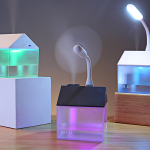 Házikó alakú ultrahangos párologtató diffúzor – LED világítással, halk működésű párásító otthonra és irodába 250 ml - fehér (BLLV) - Image 4