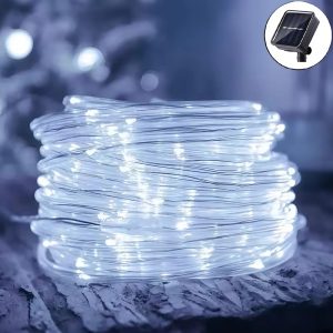 Hidegfehér, 100 LED-es napelemes vízálló kötélfény – 10 méteres kültéri és beltéri karácsonyi dekoráció (FX) (BBV) - Image 1